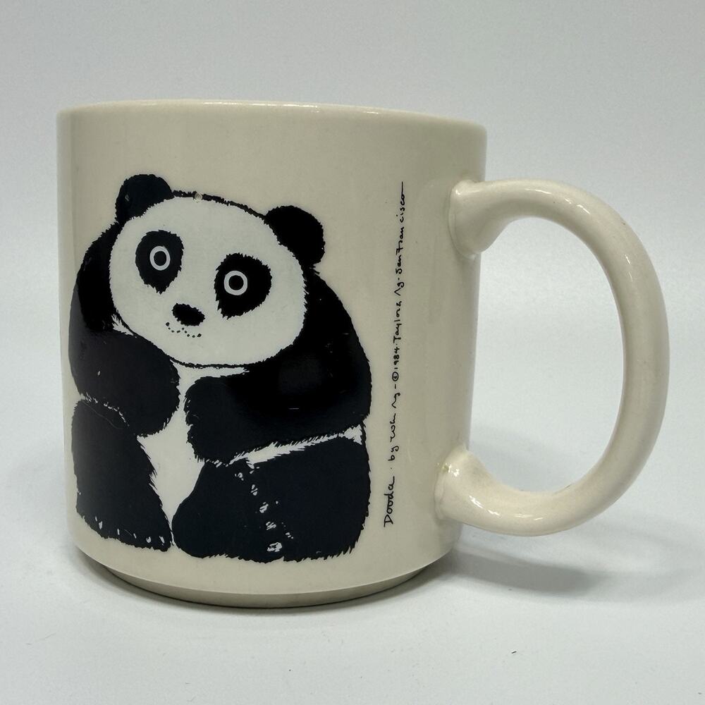 Vintage 1984 Taylor & Ng Fawda Panda Mug Japan Black White Dooda San Fran